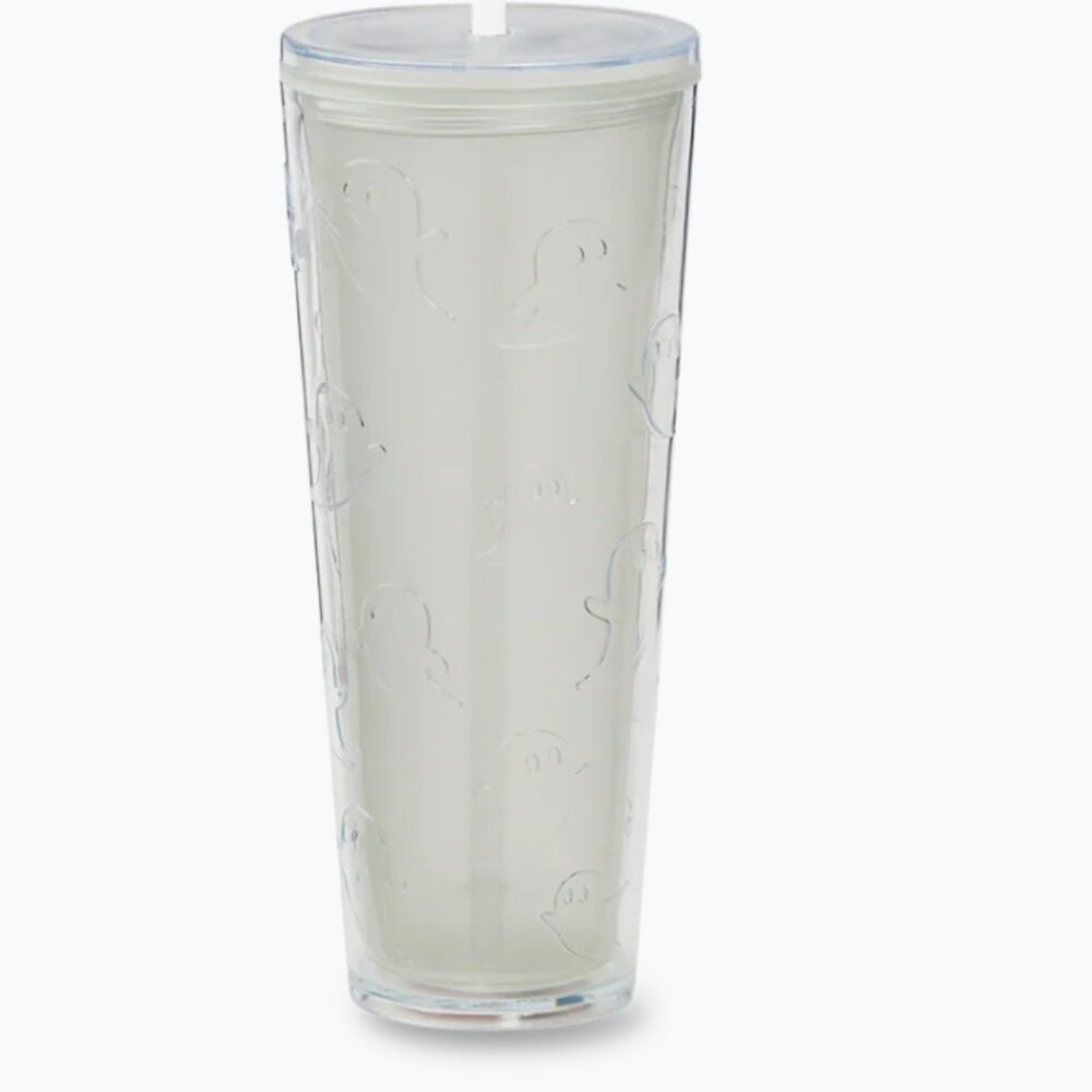 24oz Plastic Ghost Straw Tumbler